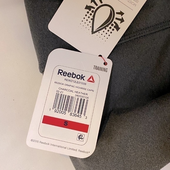 NWT Reebok Graphic High Rise Capri Performance Leggings Charcoal Gray Size Small - Picture 12 of 12